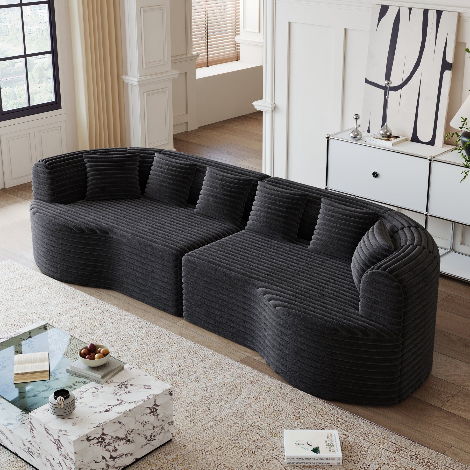 Oversized Black Corduroy Cloud Sofa | 4 Seat Modular Sectional - 1st Choice Furniture Direct