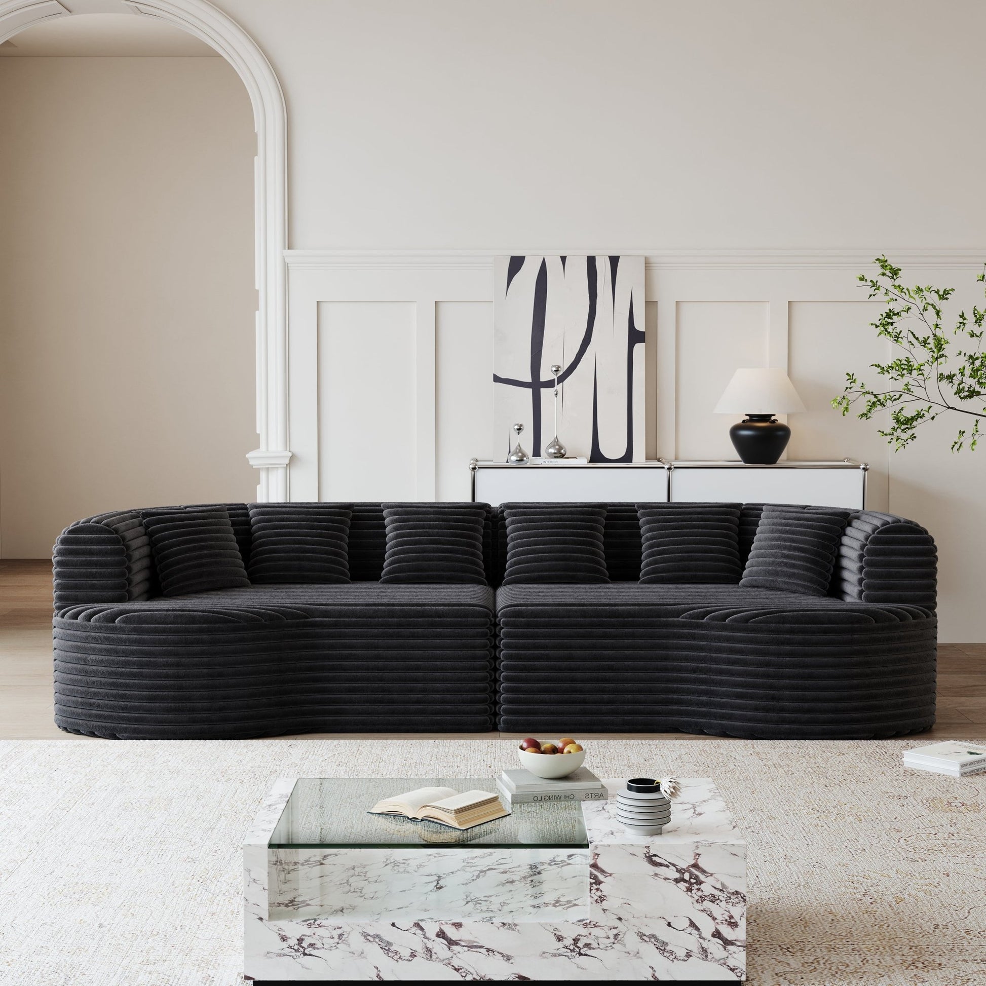Oversized Black Corduroy Cloud Sofa | 4 Seat Modular Sectional - 1st Choice Furniture Direct