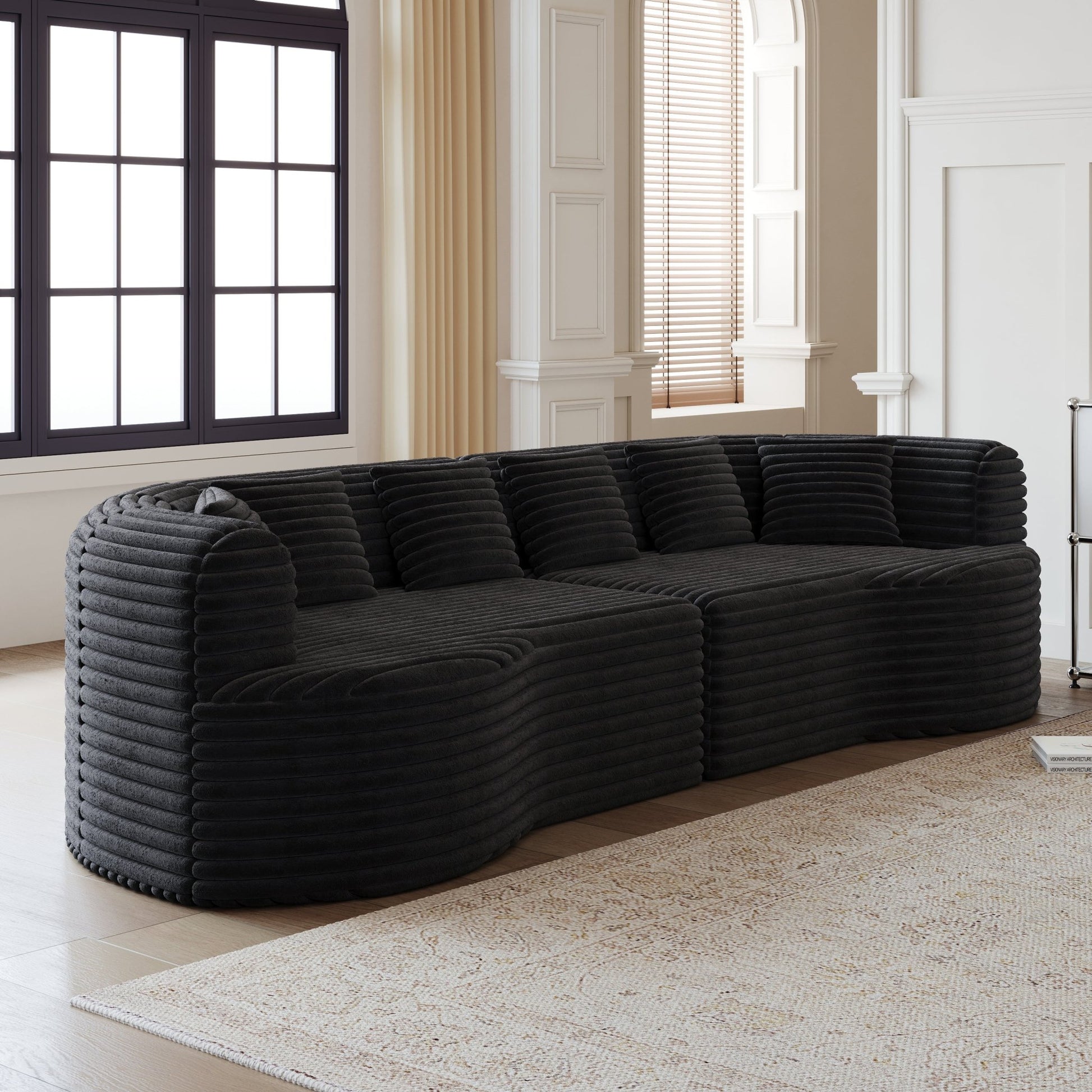 Oversized Black Corduroy Cloud Sofa | 4 Seat Modular Sectional - 1st Choice Furniture Direct