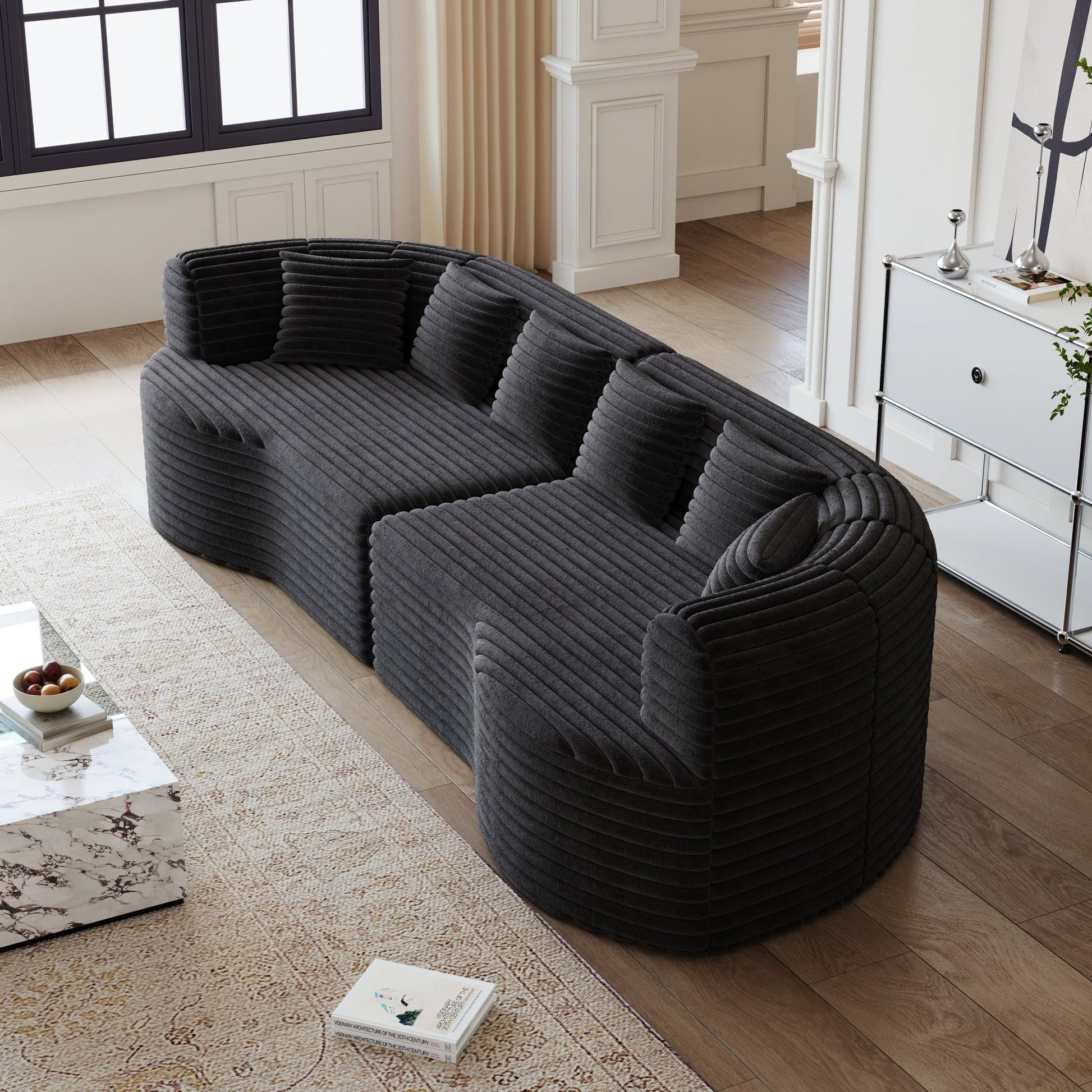 Oversized Black Corduroy Cloud Sofa | 4 Seat Modular Sectional - 1st Choice Furniture Direct