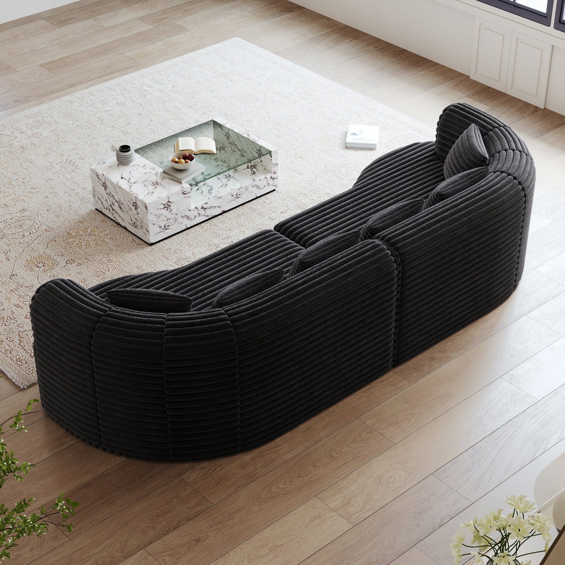 Oversized Black Corduroy Cloud Sofa | 4 Seat Modular Sectional - 1st Choice Furniture Direct