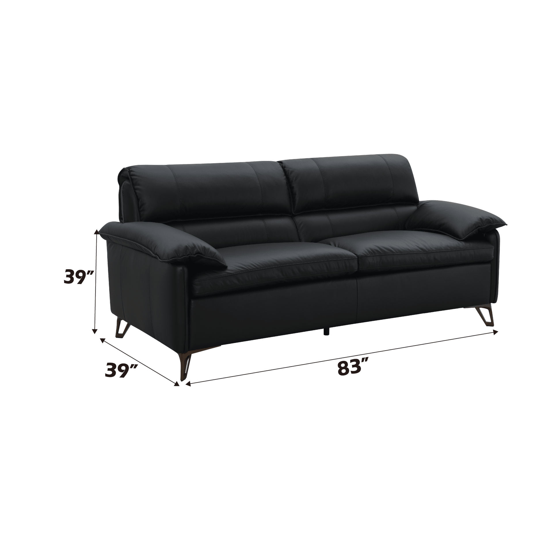 Oversized Black Top Grain Leather Loveseat with Feather Down Cushions - 1st Choice Furniture Direct