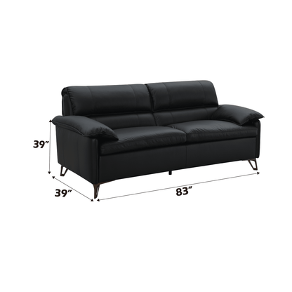 Oversized Black Top Grain Leather Loveseat with Feather Down Cushions - 1st Choice Furniture Direct