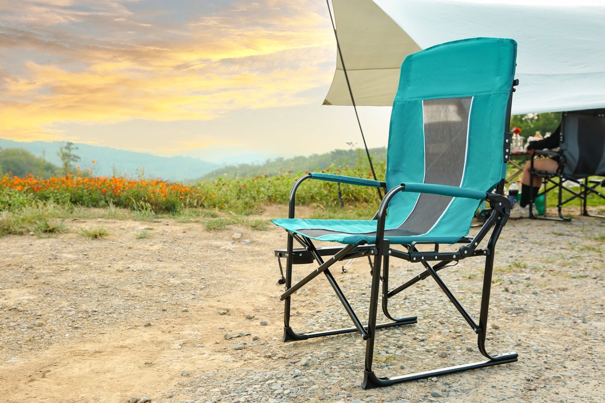 Oversized Blue Folding Camping Director Chair with Side Table - 1st Choice Furniture Direct