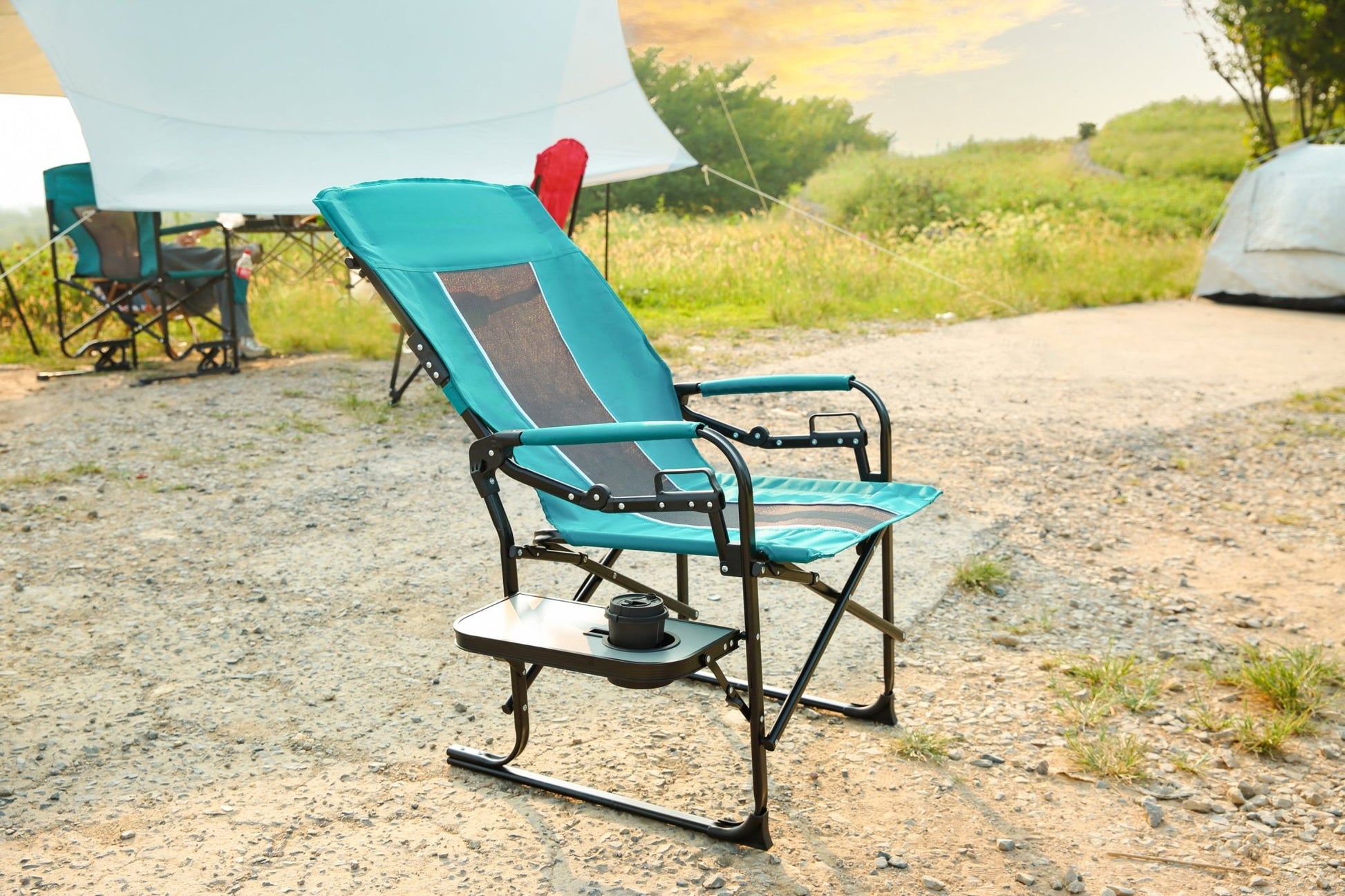 Oversized Blue Folding Camping Director Chair with Side Table - 1st Choice Furniture Direct