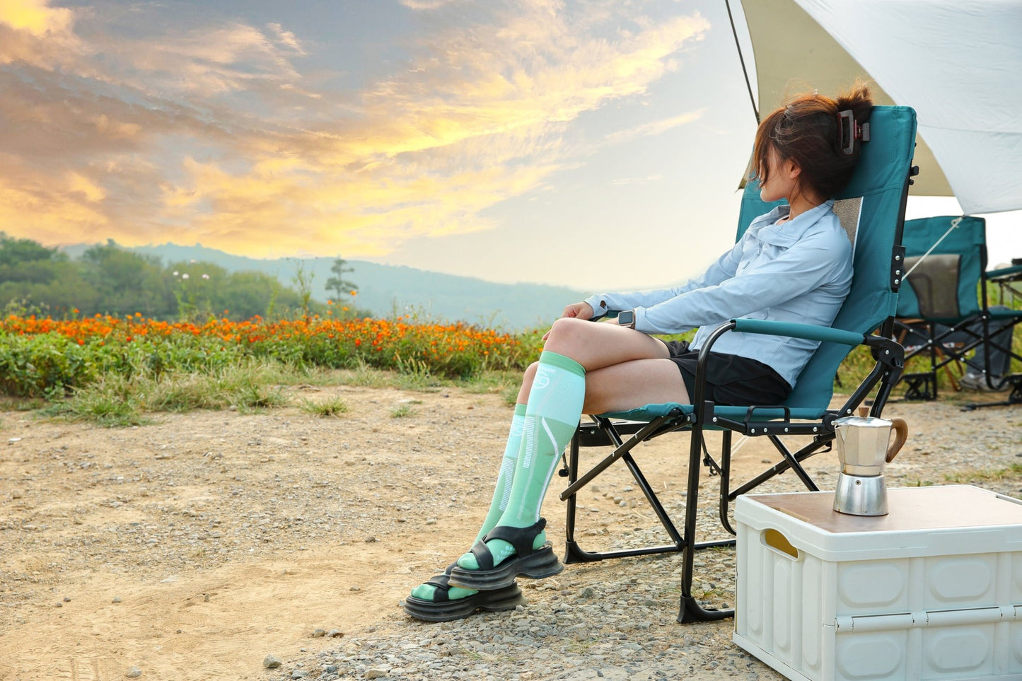 Oversized Blue Folding Camping Director Chair with Side Table - 1st Choice Furniture Direct