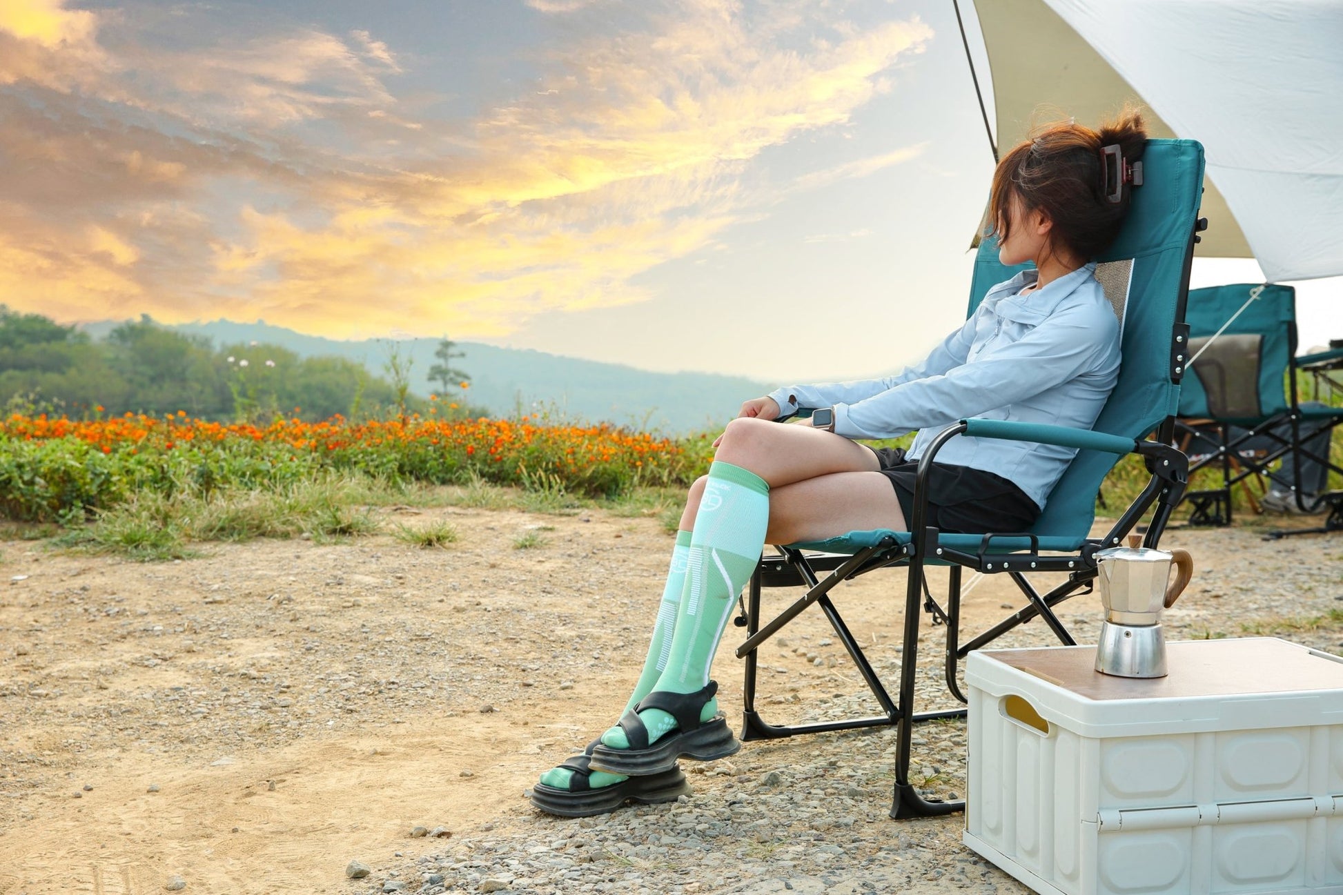 Oversized Blue Folding Camping Director Chair with Side Table - 1st Choice Furniture Direct