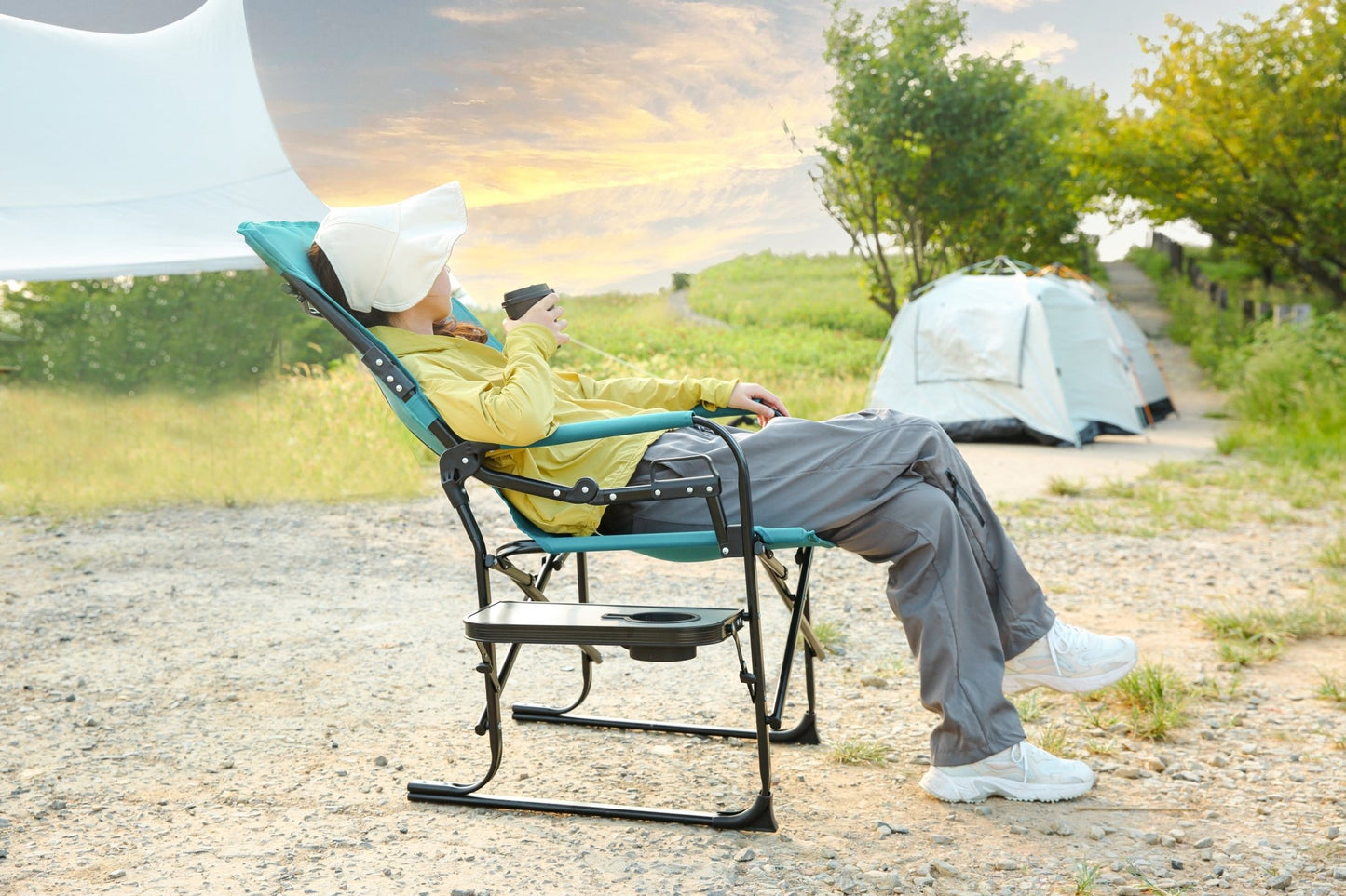 Oversized Blue Folding Camping Director Chair with Side Table - 1st Choice Furniture Direct