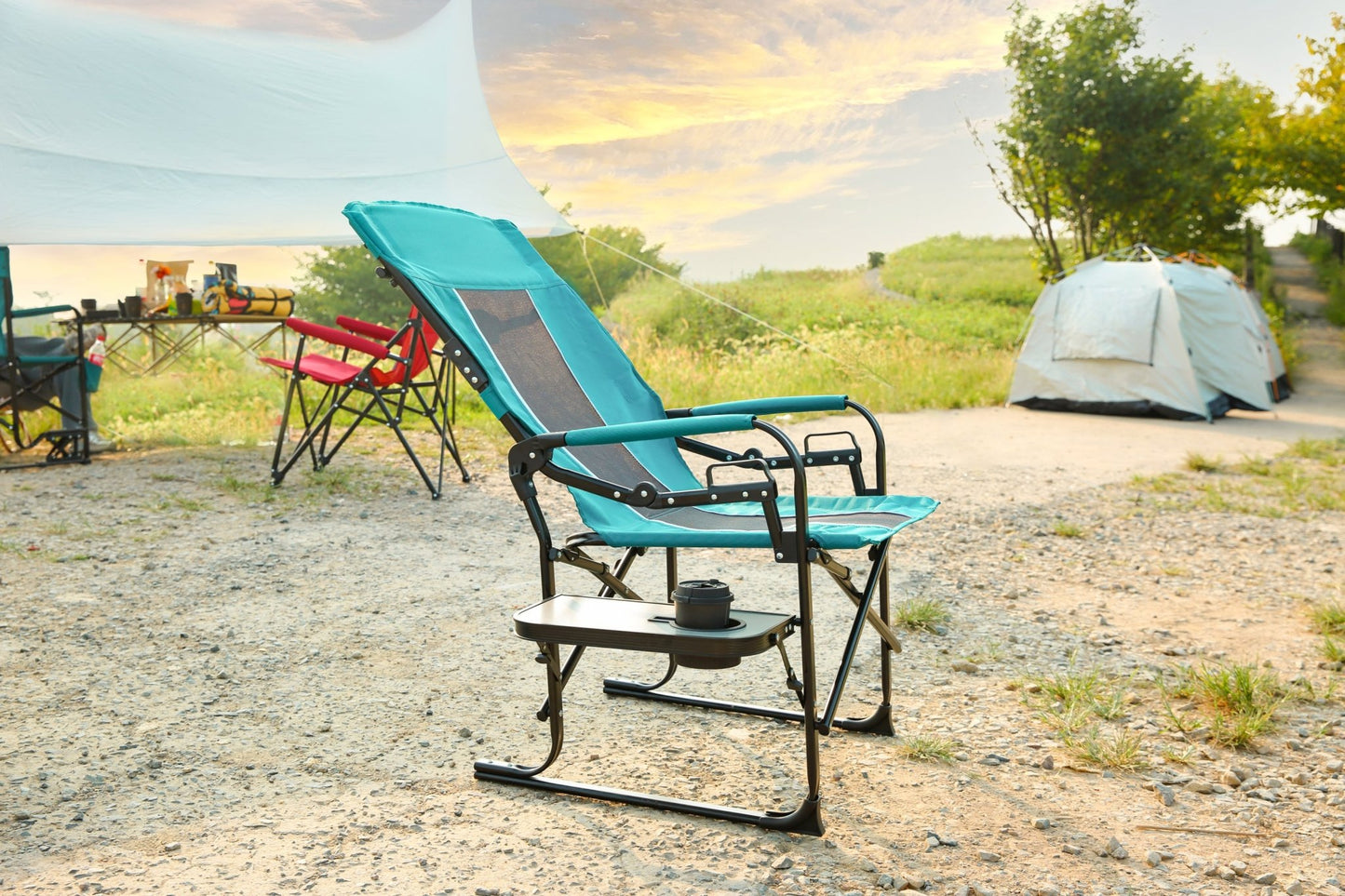 Oversized Blue Folding Camping Director Chair with Side Table - 1st Choice Furniture Direct
