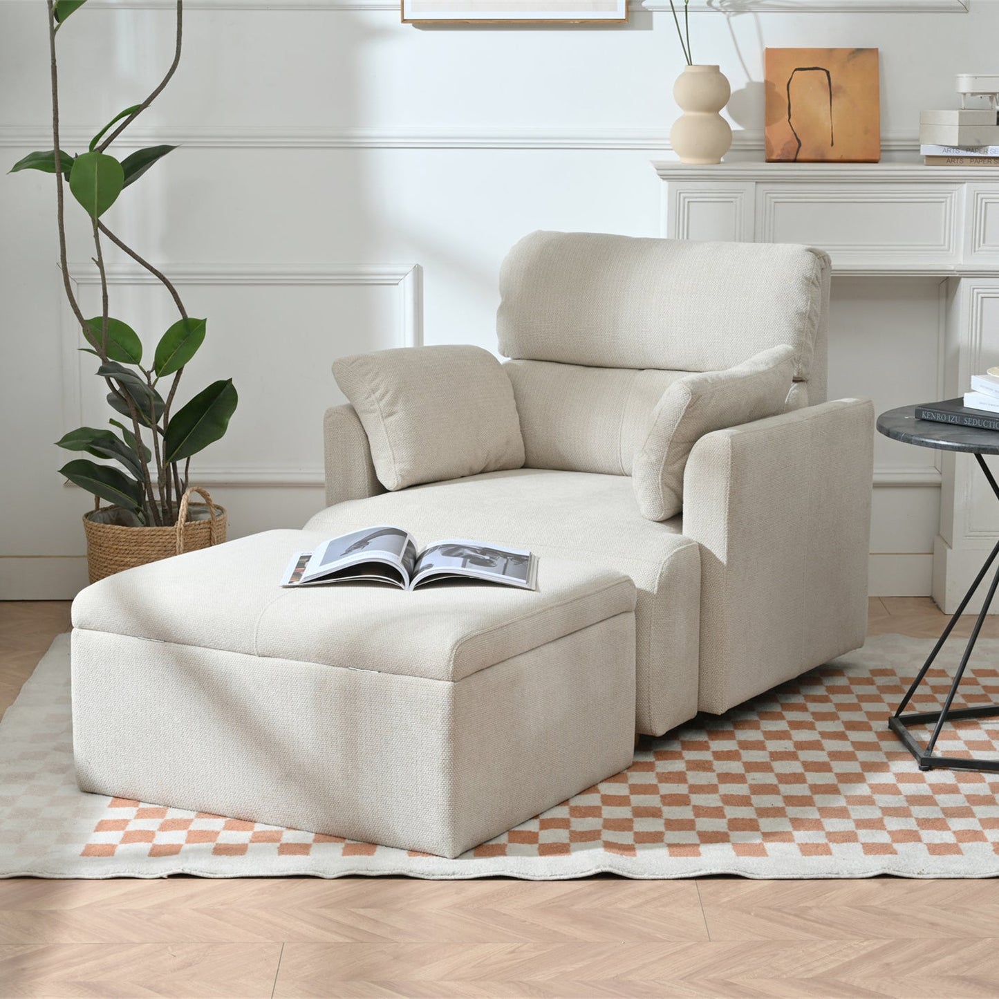 Oversized Chair w/Storage Ottoman, Wide Accent Armchair Chair for Living Room, Modern Lounge Chair, Upholstered Mid - Century Reading Chair, Comfy Living Room Chair, Deep Seat Sofa Couch(Beige Gray) - 1st Choice Furniture Direct