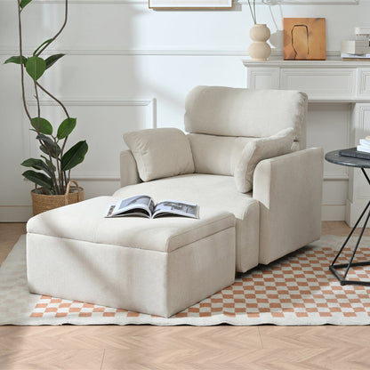 Oversized Chair w/Storage Ottoman, Wide Accent Armchair Chair for Living Room, Modern Lounge Chair, Upholstered Mid - Century Reading Chair, Comfy Living Room Chair, Deep Seat Sofa Couch(Beige Gray) - 1st Choice Furniture Direct