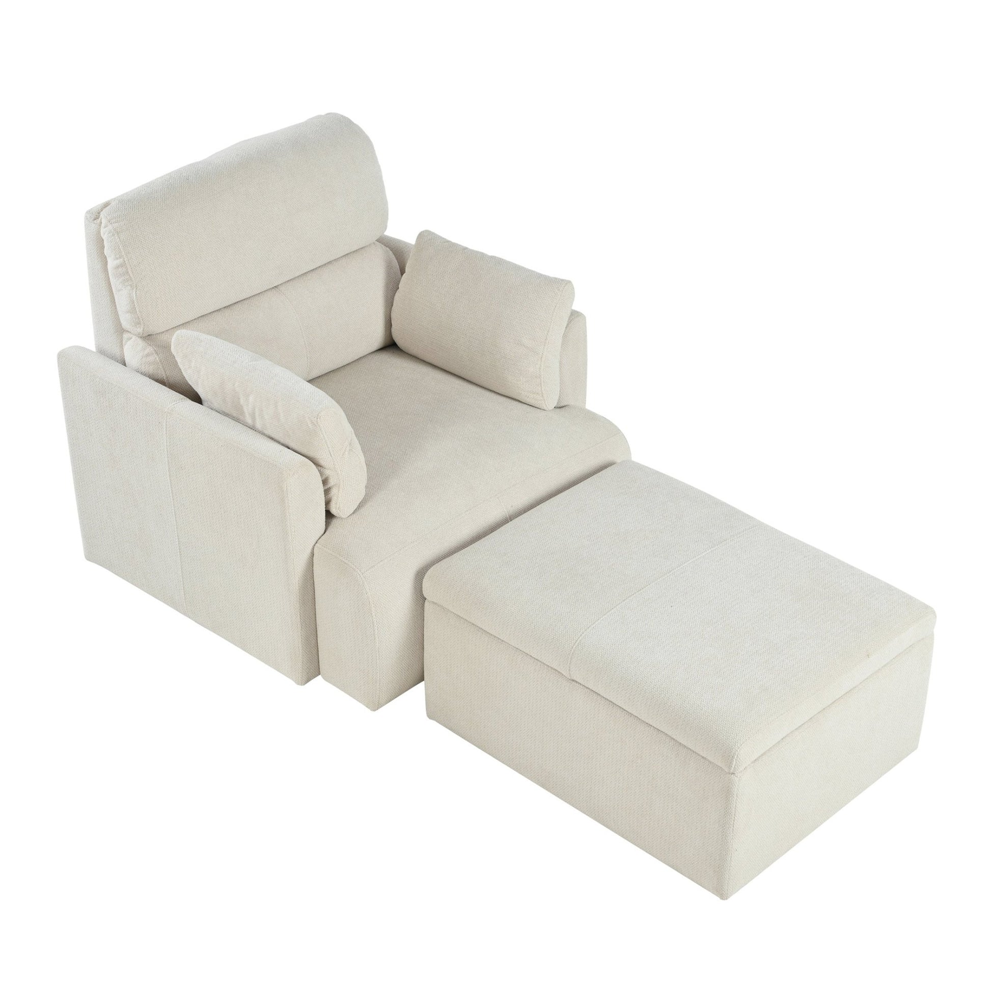 Oversized Chair w/Storage Ottoman, Wide Accent Armchair Chair for Living Room, Modern Lounge Chair, Upholstered Mid - Century Reading Chair, Comfy Living Room Chair, Deep Seat Sofa Couch(Beige Gray) - 1st Choice Furniture Direct