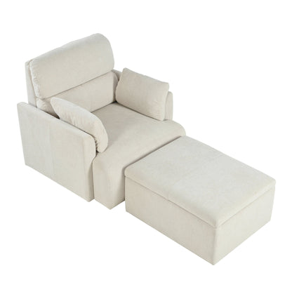 Oversized Chair w/Storage Ottoman, Wide Accent Armchair Chair for Living Room, Modern Lounge Chair, Upholstered Mid - Century Reading Chair, Comfy Living Room Chair, Deep Seat Sofa Couch(Beige Gray) - 1st Choice Furniture Direct