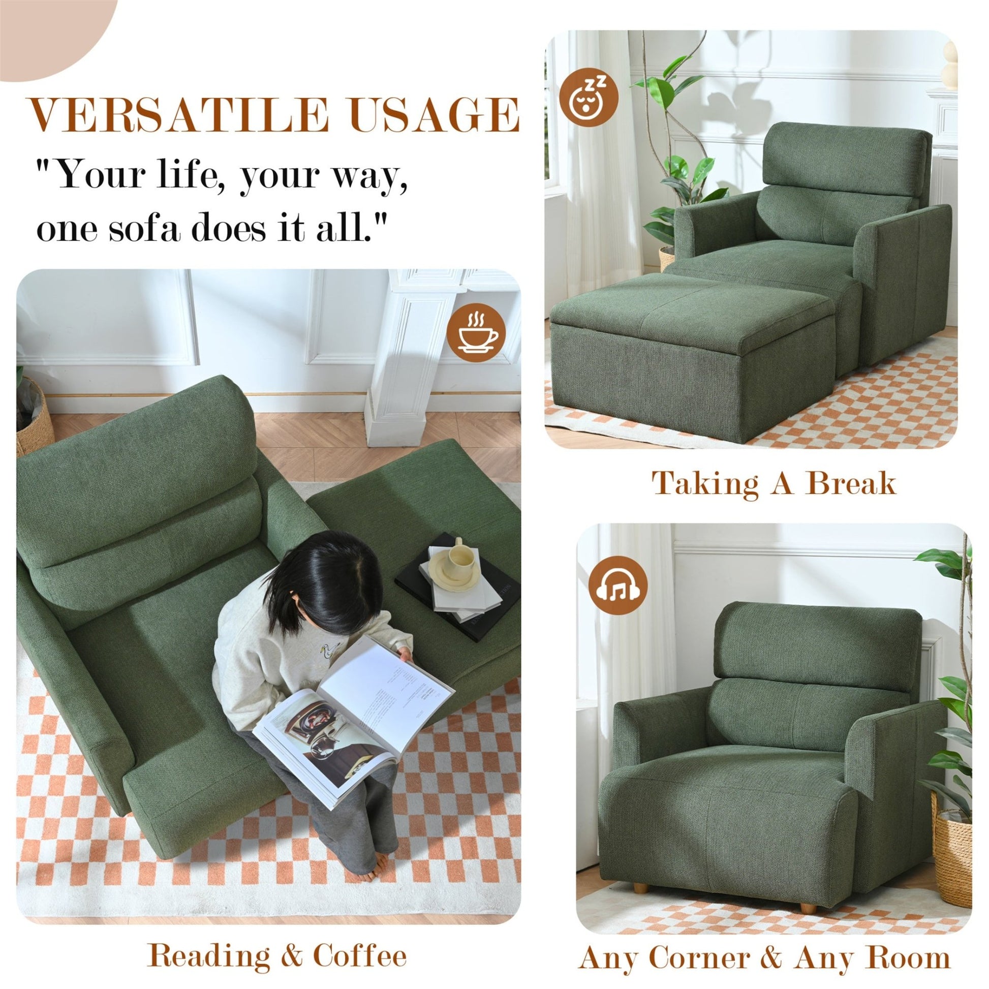 Oversized Chair w/Storage Ottoman, Wide Accent Armchair Chair for Living Room, Modern Lounge Chair, Upholstered Mid - Century Reading Chair, Comfy Living Room Chair, Deep Seat Sofa Couch(Dark Green) - 1st Choice Furniture Direct