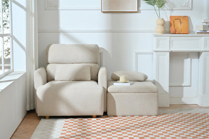 Oversized Chair w/Storage Ottoman, Wide Accent Armchair Chair for Living Room, Modern Lounge Chair, Upholstered Mid - Century Reading Chair, Comfy Living Room Chair, Deep Seat Sofa Couch(Beige Gray) - 1st Choice Furniture Direct