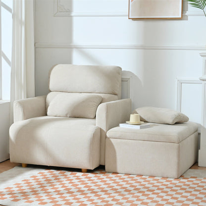 Oversized Chair w/Storage Ottoman, Wide Accent Armchair Chair for Living Room, Modern Lounge Chair, Upholstered Mid - Century Reading Chair, Comfy Living Room Chair, Deep Seat Sofa Couch(Beige Gray) - 1st Choice Furniture Direct