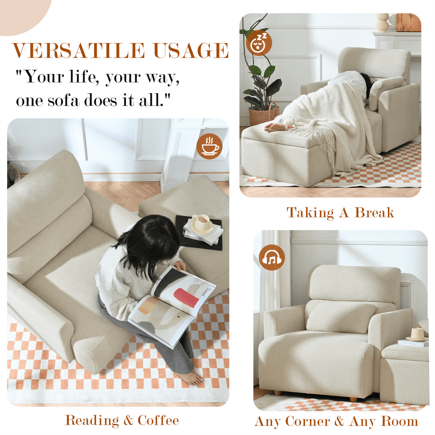 Oversized Chair w/Storage Ottoman, Wide Accent Armchair Chair for Living Room, Modern Lounge Chair, Upholstered Mid - Century Reading Chair, Comfy Living Room Chair, Deep Seat Sofa Couch(Beige Gray) - 1st Choice Furniture Direct