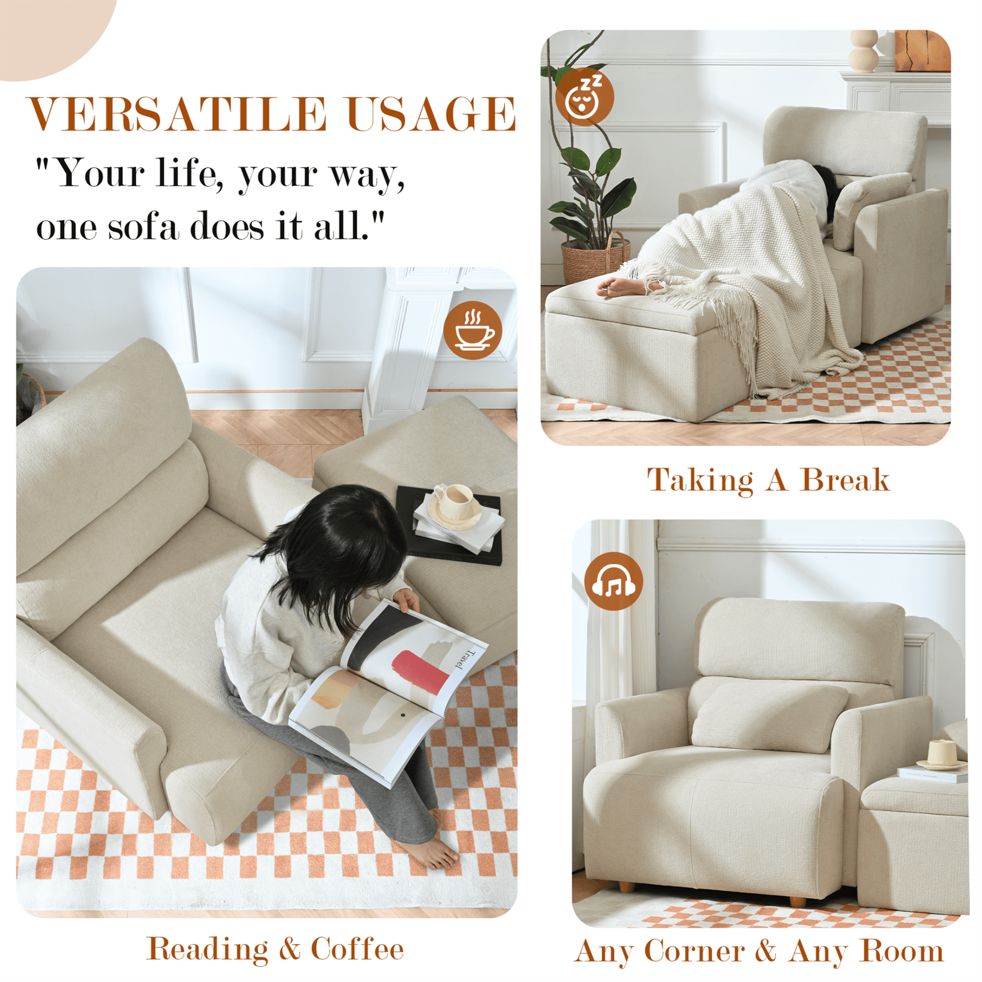 Oversized Chair w/Storage Ottoman, Wide Accent Armchair Chair for Living Room, Modern Lounge Chair, Upholstered Mid - Century Reading Chair, Comfy Living Room Chair, Deep Seat Sofa Couch(Beige Gray) - 1st Choice Furniture Direct
