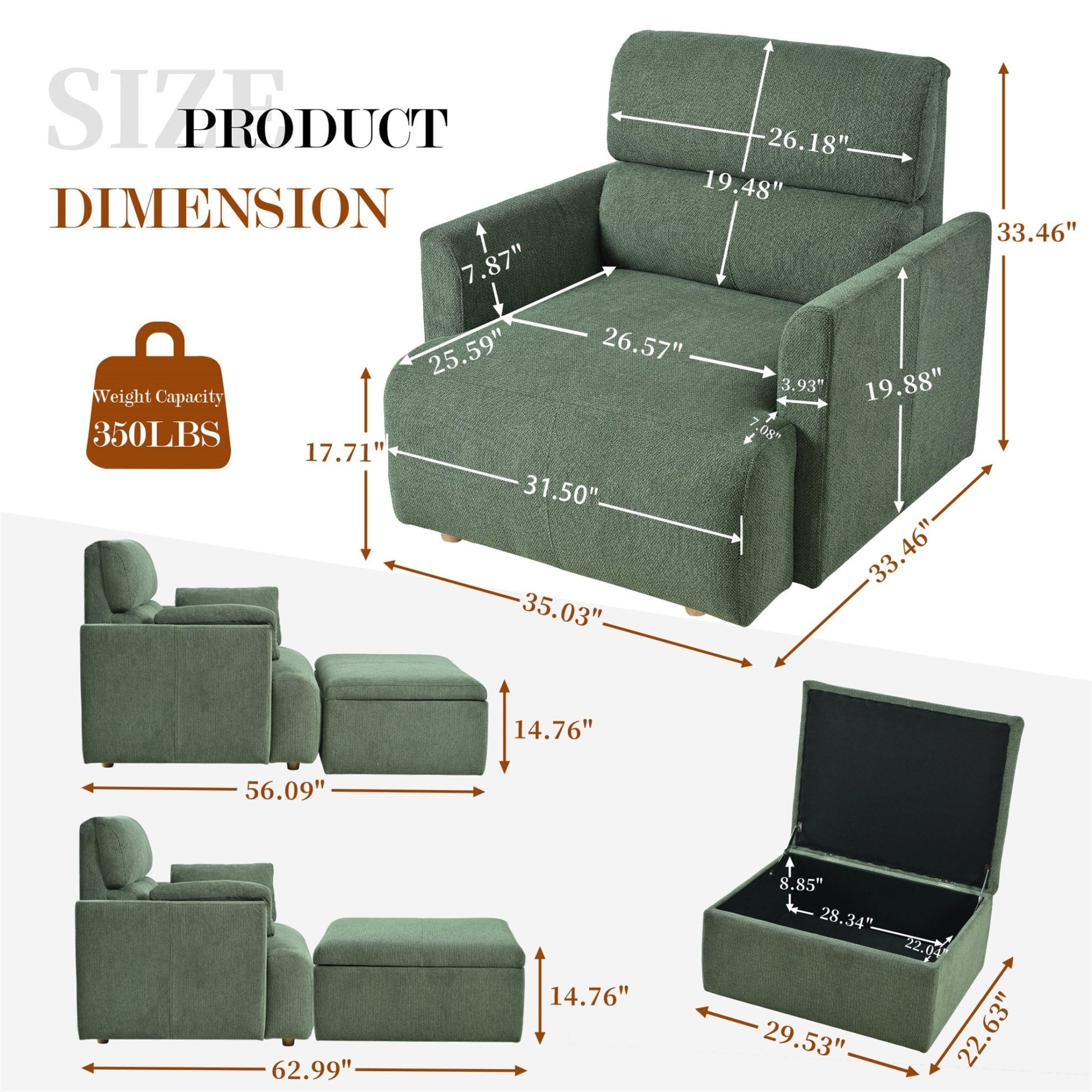 Oversized Chair w/Storage Ottoman, Wide Accent Armchair Chair for Living Room, Modern Lounge Chair, Upholstered Mid - Century Reading Chair, Comfy Living Room Chair, Deep Seat Sofa Couch(Dark Green) - 1st Choice Furniture Direct