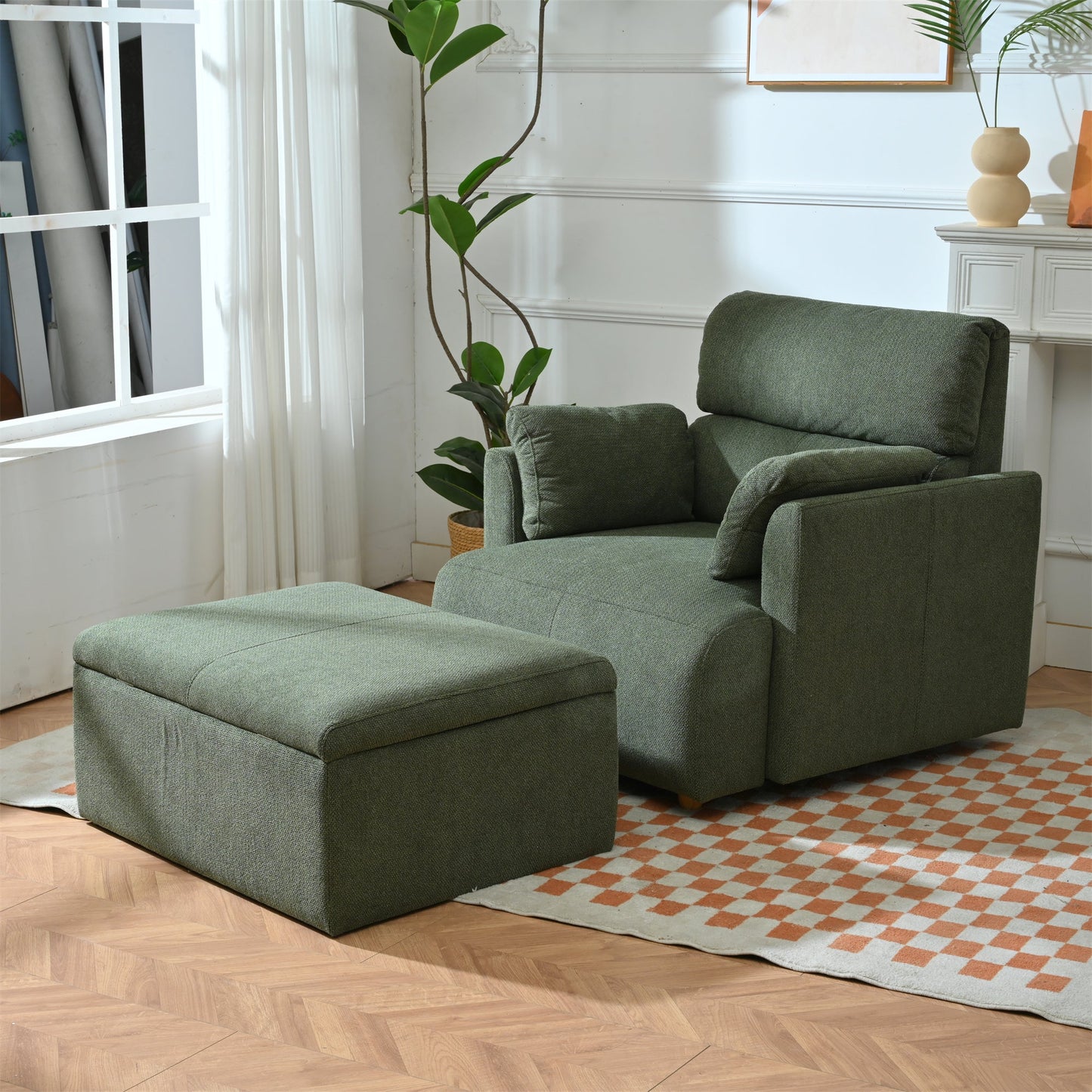 Oversized Chair w/Storage Ottoman, Wide Accent Armchair Chair for Living Room, Modern Lounge Chair, Upholstered Mid - Century Reading Chair, Comfy Living Room Chair, Deep Seat Sofa Couch(Dark Green) - 1st Choice Furniture Direct