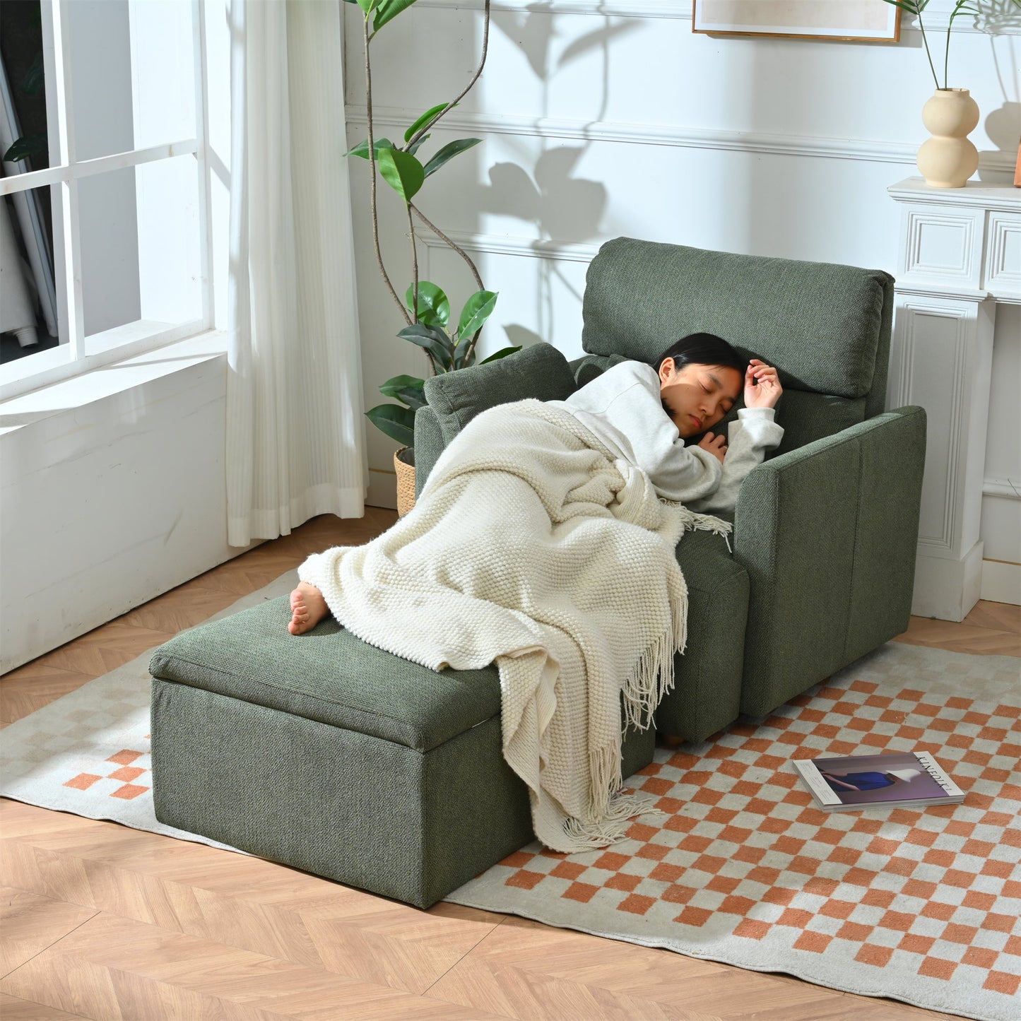 Oversized Chair w/Storage Ottoman, Wide Accent Armchair Chair for Living Room, Modern Lounge Chair, Upholstered Mid - Century Reading Chair, Comfy Living Room Chair, Deep Seat Sofa Couch(Dark Green) - 1st Choice Furniture Direct
