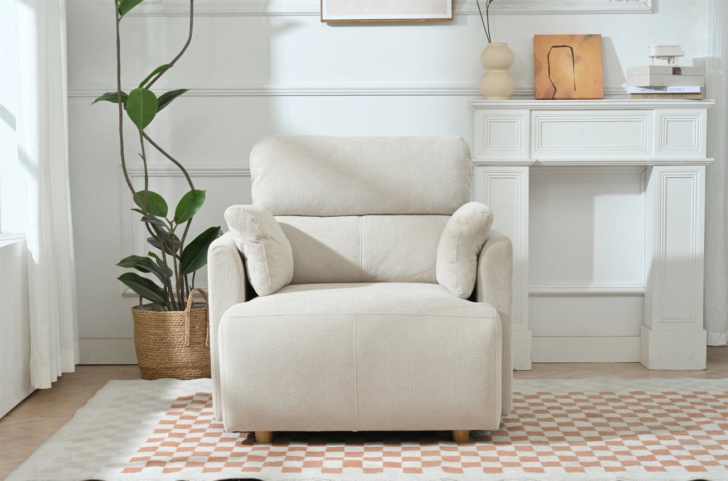 Oversized Chair w/Storage Ottoman, Wide Accent Armchair Chair for Living Room, Modern Lounge Chair, Upholstered Mid - Century Reading Chair, Comfy Living Room Chair, Deep Seat Sofa Couch(Beige Gray) - 1st Choice Furniture Direct