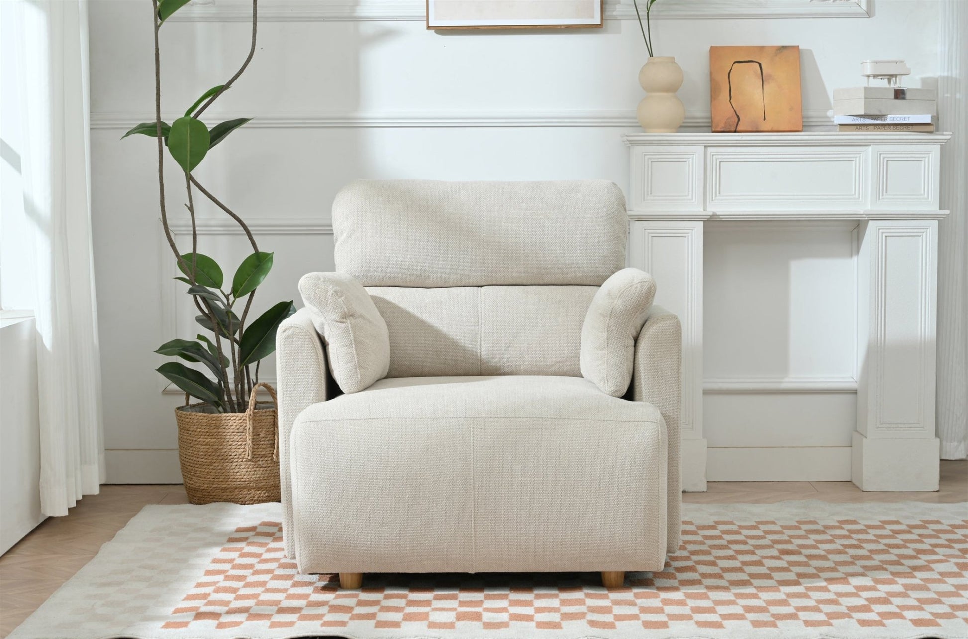 Oversized Chair w/Storage Ottoman, Wide Accent Armchair Chair for Living Room, Modern Lounge Chair, Upholstered Mid - Century Reading Chair, Comfy Living Room Chair, Deep Seat Sofa Couch(Beige Gray) - 1st Choice Furniture Direct