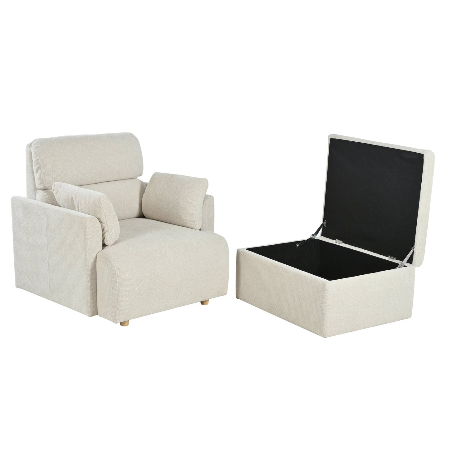 Oversized Chair w/Storage Ottoman, Wide Accent Armchair Chair for Living Room, Modern Lounge Chair, Upholstered Mid - Century Reading Chair, Comfy Living Room Chair, Deep Seat Sofa Couch(Beige Gray) - 1st Choice Furniture Direct