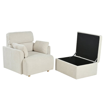Oversized Chair w/Storage Ottoman, Wide Accent Armchair Chair for Living Room, Modern Lounge Chair, Upholstered Mid - Century Reading Chair, Comfy Living Room Chair, Deep Seat Sofa Couch(Beige Gray) - 1st Choice Furniture Direct