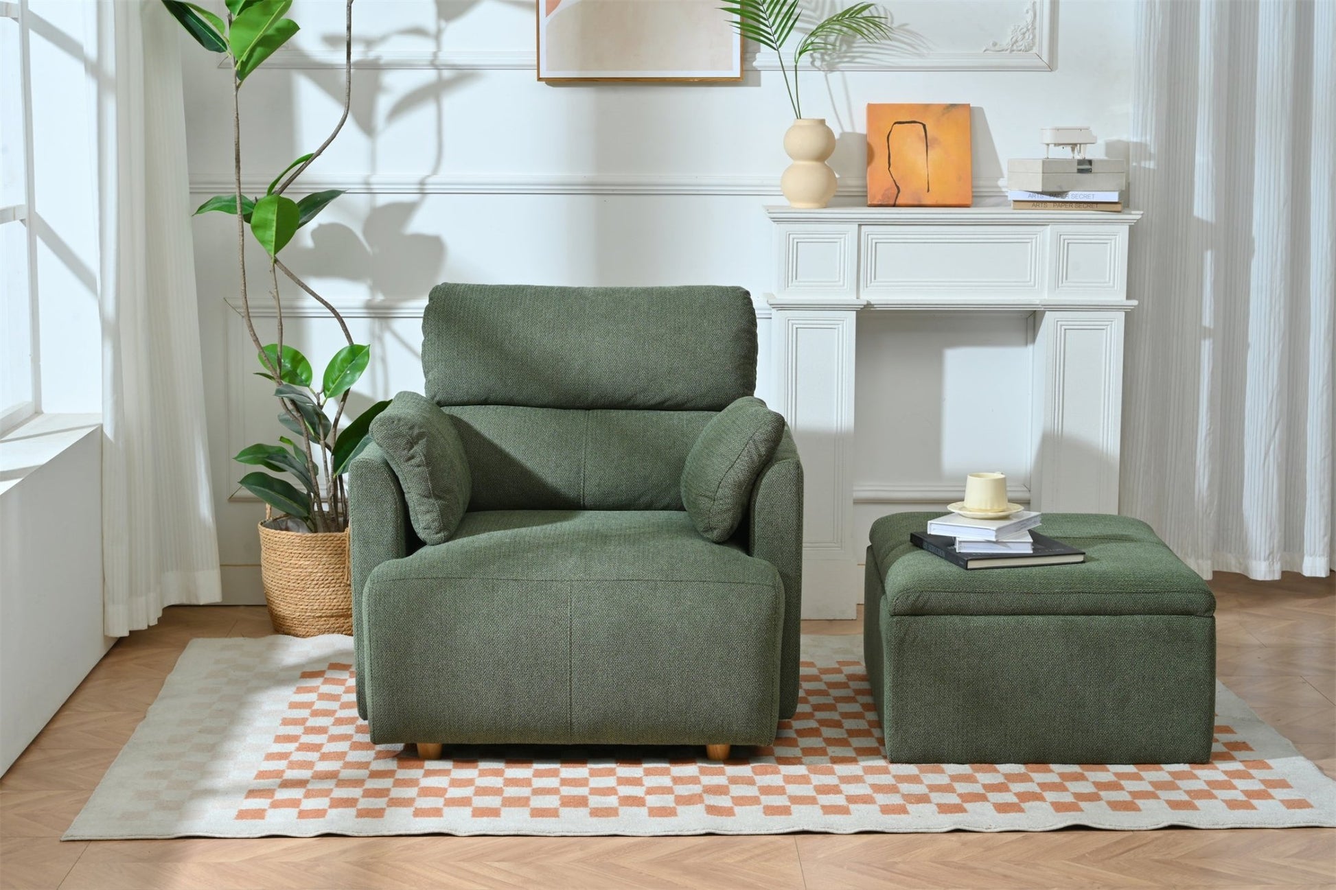 Oversized Chair w/Storage Ottoman, Wide Accent Armchair Chair for Living Room, Modern Lounge Chair, Upholstered Mid - Century Reading Chair, Comfy Living Room Chair, Deep Seat Sofa Couch(Dark Green) - 1st Choice Furniture Direct