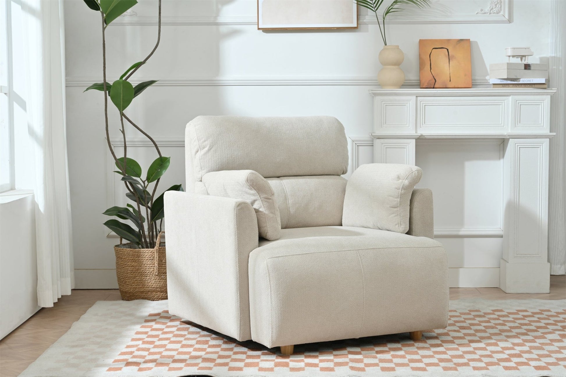 Oversized Chair w/Storage Ottoman, Wide Accent Armchair Chair for Living Room, Modern Lounge Chair, Upholstered Mid - Century Reading Chair, Comfy Living Room Chair, Deep Seat Sofa Couch(Beige Gray) - 1st Choice Furniture Direct