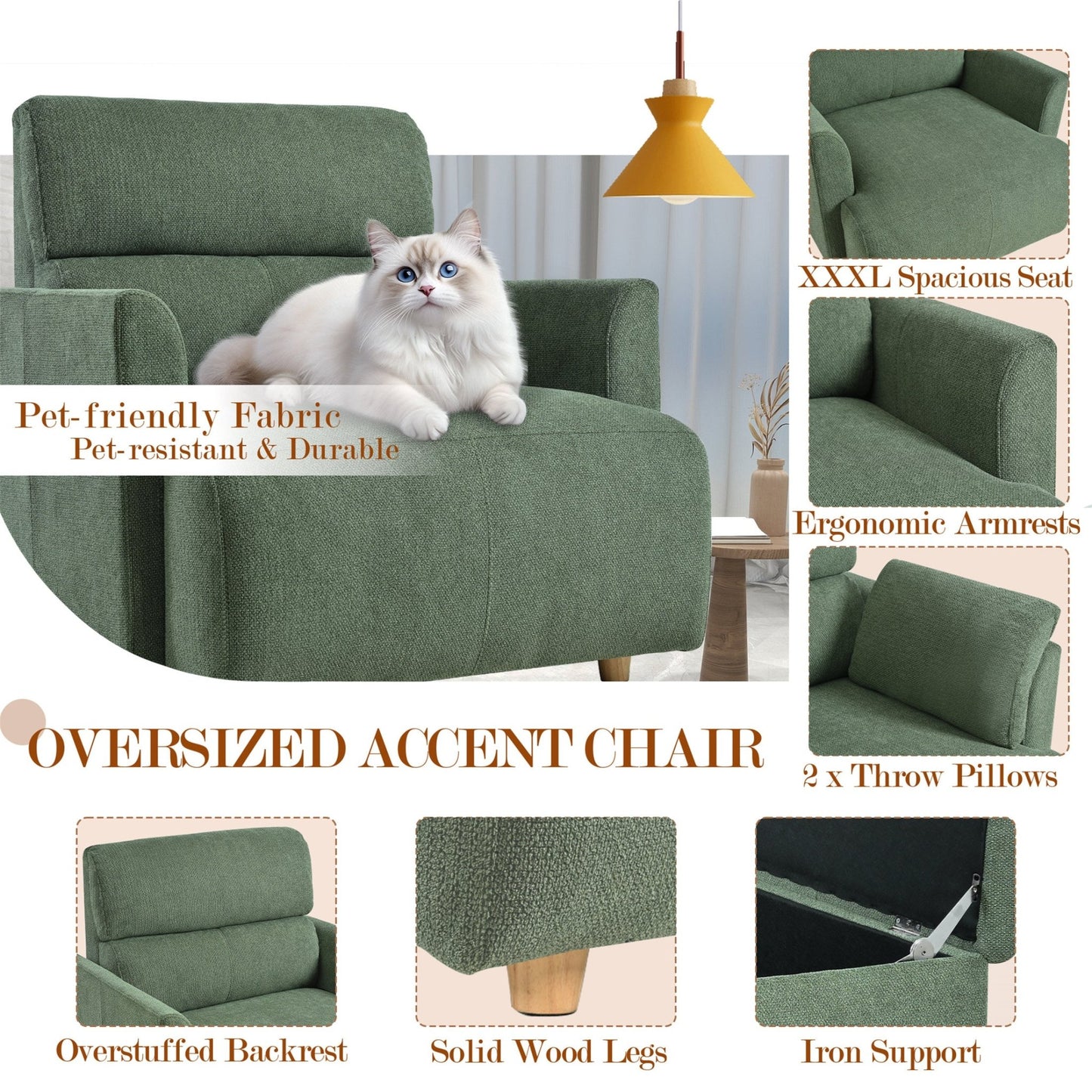 Oversized Chair w/Storage Ottoman, Wide Accent Armchair Chair for Living Room, Modern Lounge Chair, Upholstered Mid - Century Reading Chair, Comfy Living Room Chair, Deep Seat Sofa Couch(Dark Green) - 1st Choice Furniture Direct