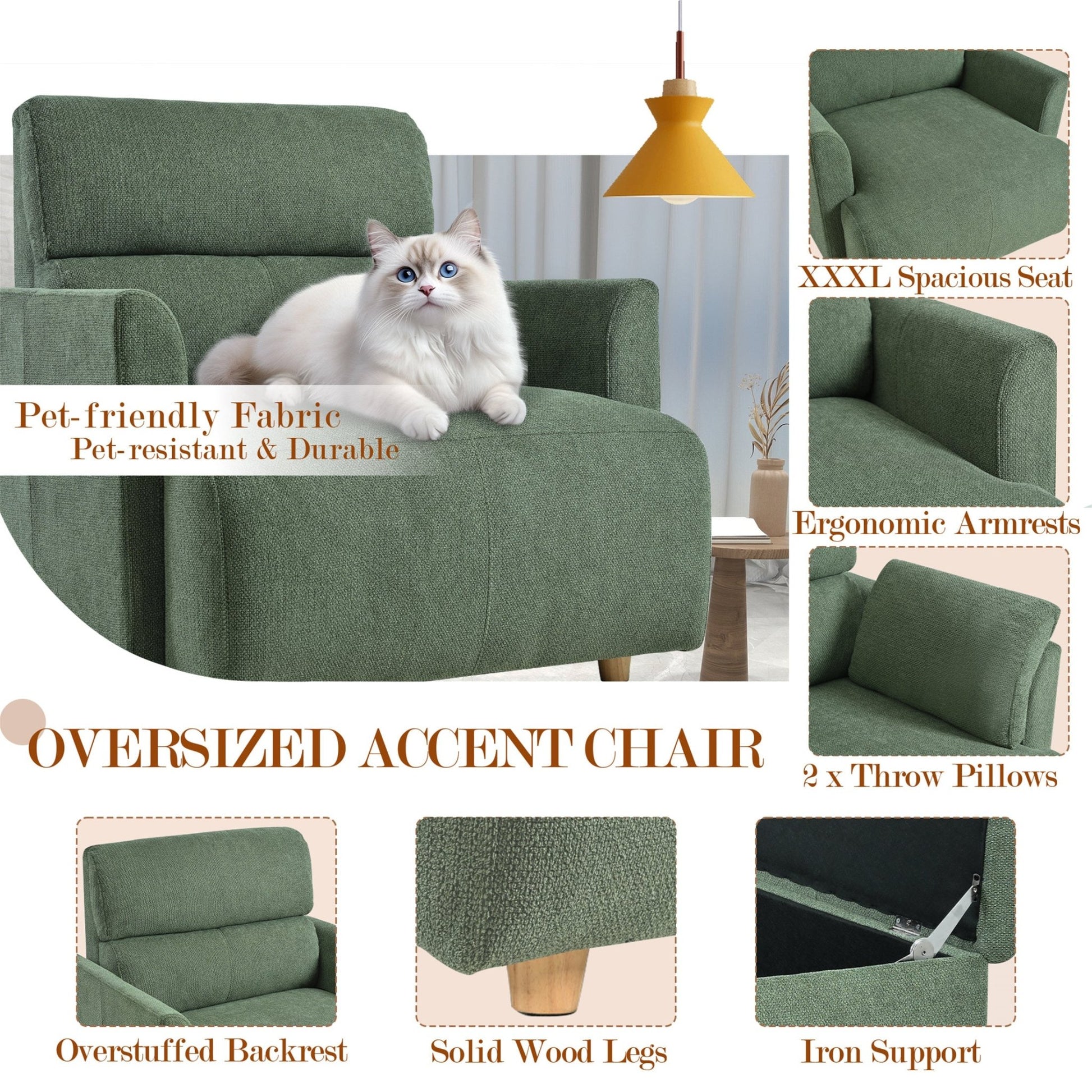 Oversized Chair w/Storage Ottoman, Wide Accent Armchair Chair for Living Room, Modern Lounge Chair, Upholstered Mid - Century Reading Chair, Comfy Living Room Chair, Deep Seat Sofa Couch(Dark Green) - 1st Choice Furniture Direct