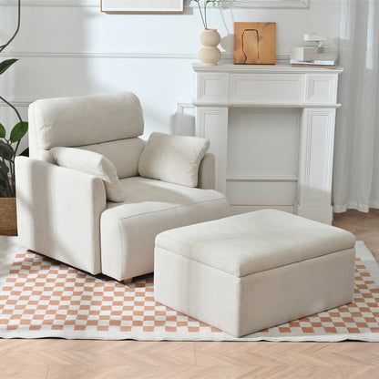 Oversized Chair w/Storage Ottoman, Wide Accent Armchair Chair for Living Room, Modern Lounge Chair, Upholstered Mid - Century Reading Chair, Comfy Living Room Chair, Deep Seat Sofa Couch(Beige Gray) - 1st Choice Furniture Direct