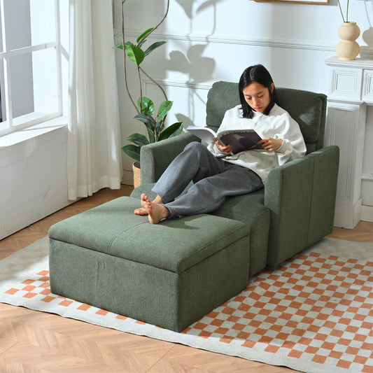 Oversized Chair w/Storage Ottoman, Wide Accent Armchair Chair for Living Room, Modern Lounge Chair, Upholstered Mid - Century Reading Chair, Comfy Living Room Chair, Deep Seat Sofa Couch(Dark Green) - 1st Choice Furniture Direct