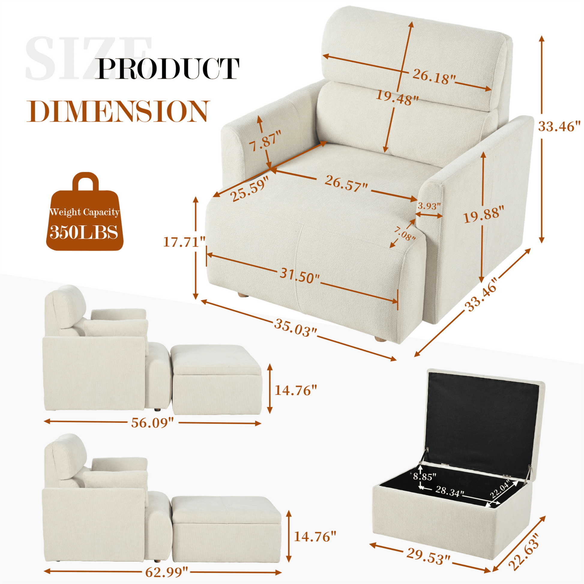 Oversized Chair w/Storage Ottoman, Wide Accent Armchair Chair for Living Room, Modern Lounge Chair, Upholstered Mid - Century Reading Chair, Comfy Living Room Chair, Deep Seat Sofa Couch(Beige Gray) - 1st Choice Furniture Direct
