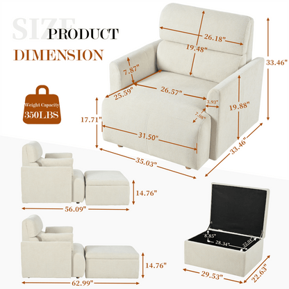 Oversized Chair w/Storage Ottoman, Wide Accent Armchair Chair for Living Room, Modern Lounge Chair, Upholstered Mid - Century Reading Chair, Comfy Living Room Chair, Deep Seat Sofa Couch(Beige Gray) - 1st Choice Furniture Direct
