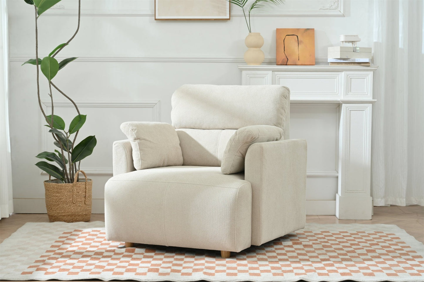 Oversized Chair w/Storage Ottoman, Wide Accent Armchair Chair for Living Room, Modern Lounge Chair, Upholstered Mid - Century Reading Chair, Comfy Living Room Chair, Deep Seat Sofa Couch(Beige Gray) - 1st Choice Furniture Direct