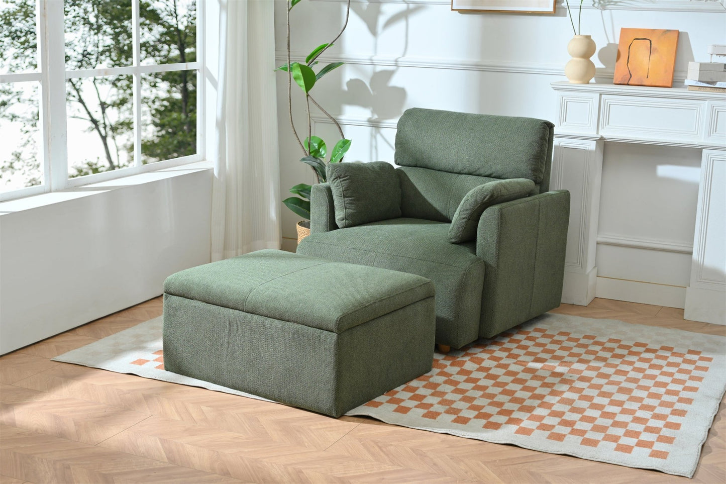 Oversized Chair w/Storage Ottoman, Wide Accent Armchair Chair for Living Room, Modern Lounge Chair, Upholstered Mid - Century Reading Chair, Comfy Living Room Chair, Deep Seat Sofa Couch(Dark Green) - 1st Choice Furniture Direct