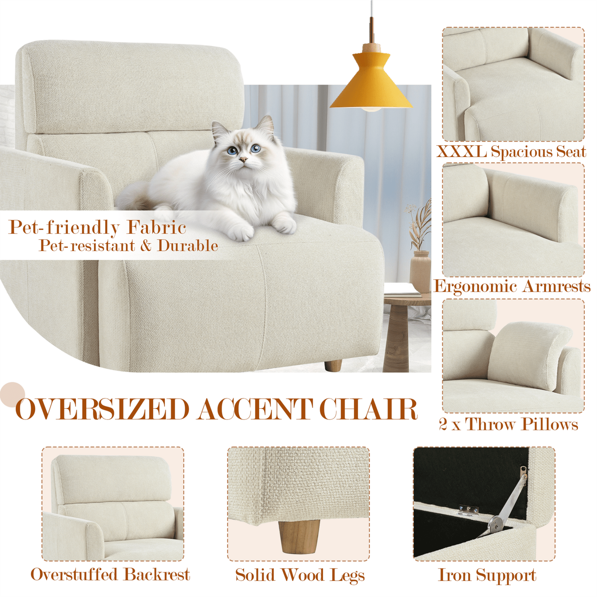 Oversized Chair w/Storage Ottoman, Wide Accent Armchair Chair for Living Room, Modern Lounge Chair, Upholstered Mid - Century Reading Chair, Comfy Living Room Chair, Deep Seat Sofa Couch(Beige Gray) - 1st Choice Furniture Direct