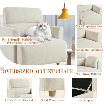 Oversized Chair w/Storage Ottoman, Wide Accent Armchair Chair for Living Room, Modern Lounge Chair, Upholstered Mid - Century Reading Chair, Comfy Living Room Chair, Deep Seat Sofa Couch(Beige Gray) - 1st Choice Furniture Direct