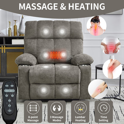 Oversized Dual Motor Power Lift Recliner with Heat, Massage & Cup Holders | 350 lb Capacity Chenille Chair (Brown) - 1st Choice Furniture Direct