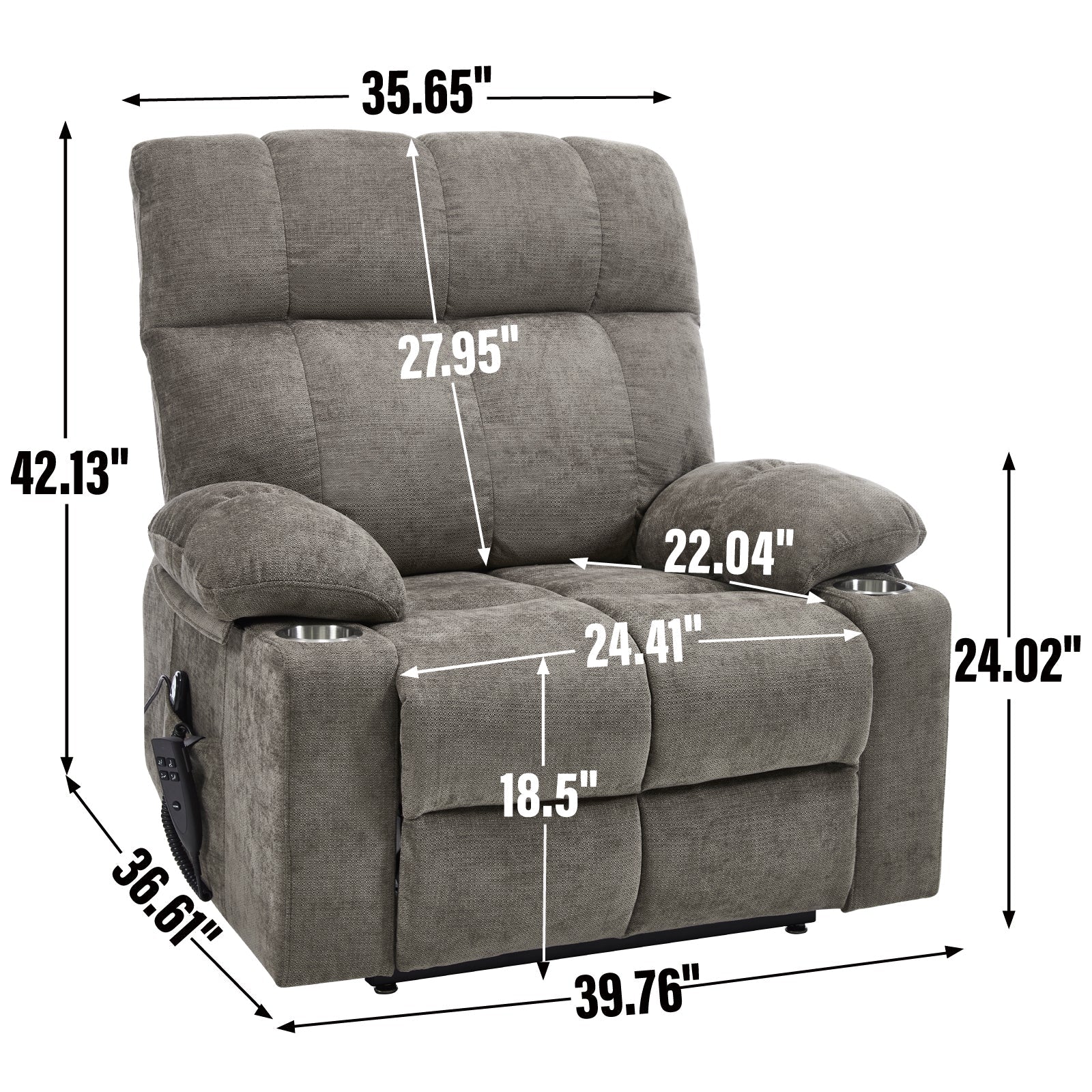 Oversized Dual Motor Power Lift Recliner with Heat, Massage & Cup Holders | 350 lb Capacity Chenille Chair (Brown) - 1st Choice Furniture Direct