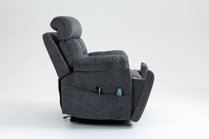 Oversized Grey Velvet Lift Recliner Chair with Heat & Massage for Big and Tall - 1st Choice Furniture Direct