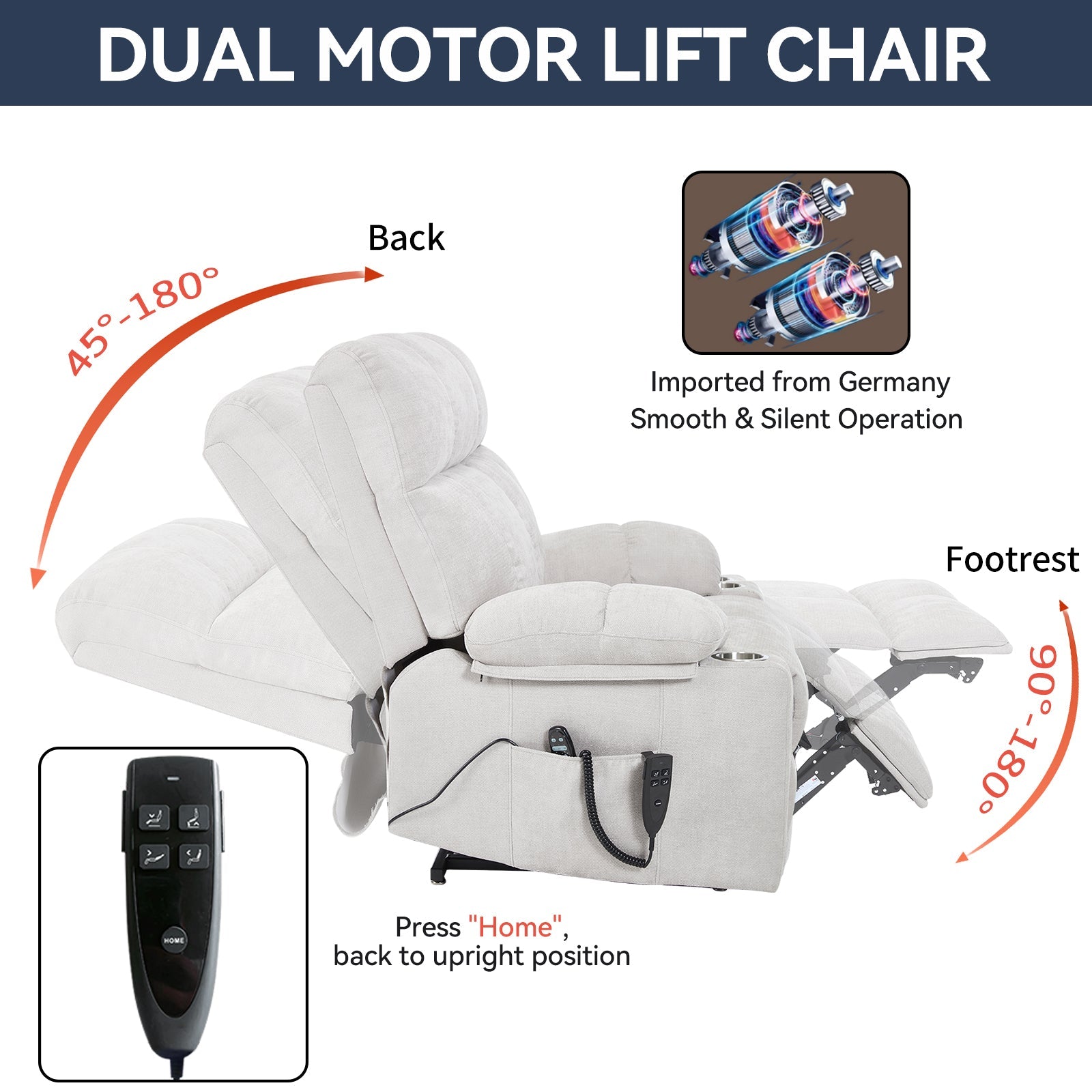 Oversized Power Lift Recliner with Dual Motor, Massage and Heat - 1st Choice Furniture Direct