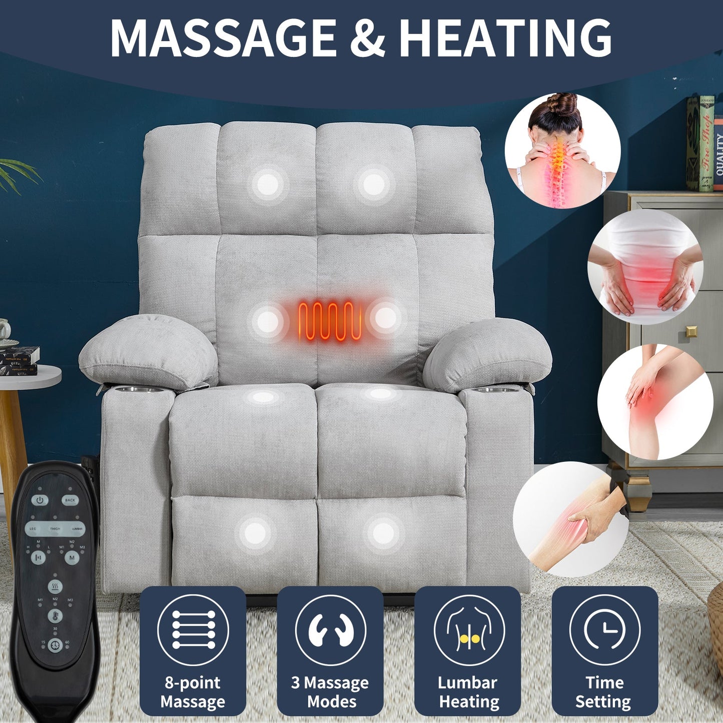 Oversized Power Lift Recliner with Dual Motor, Massage and Heat - 1st Choice Furniture Direct