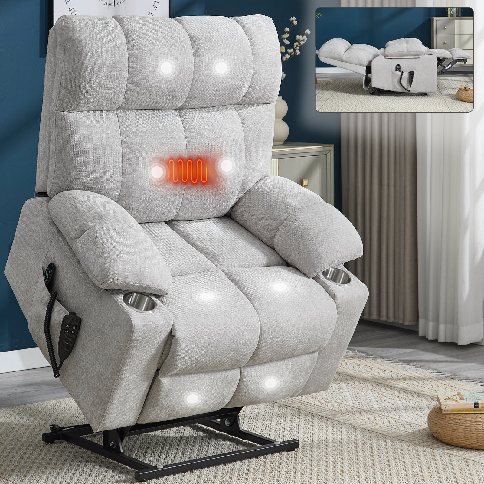 Oversized Power Lift Recliner with Dual Motor, Massage and Heat - 1st Choice Furniture Direct