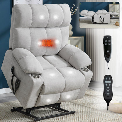 Oversized Power Lift Recliner with Dual Motor, Massage and Heat - 1st Choice Furniture Direct
