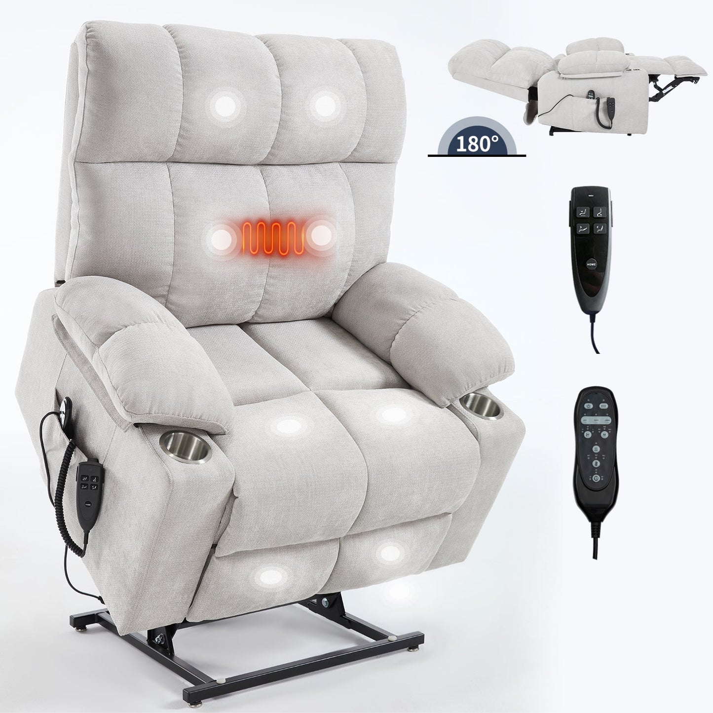Oversized Power Lift Recliner with Dual Motor, Massage and Heat - 1st Choice Furniture Direct
