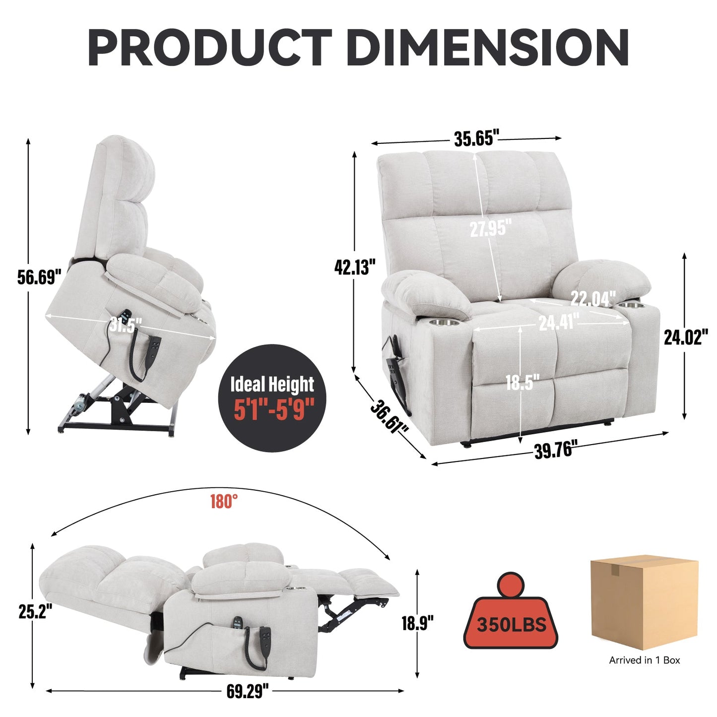 Oversized Power Lift Recliner with Dual Motor, Massage and Heat - 1st Choice Furniture Direct